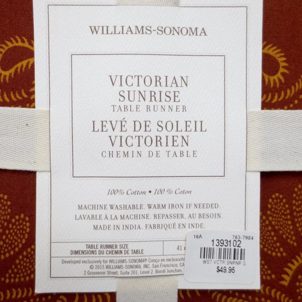 New Williams Sonoma Victorian Sunrise Table Runner 16